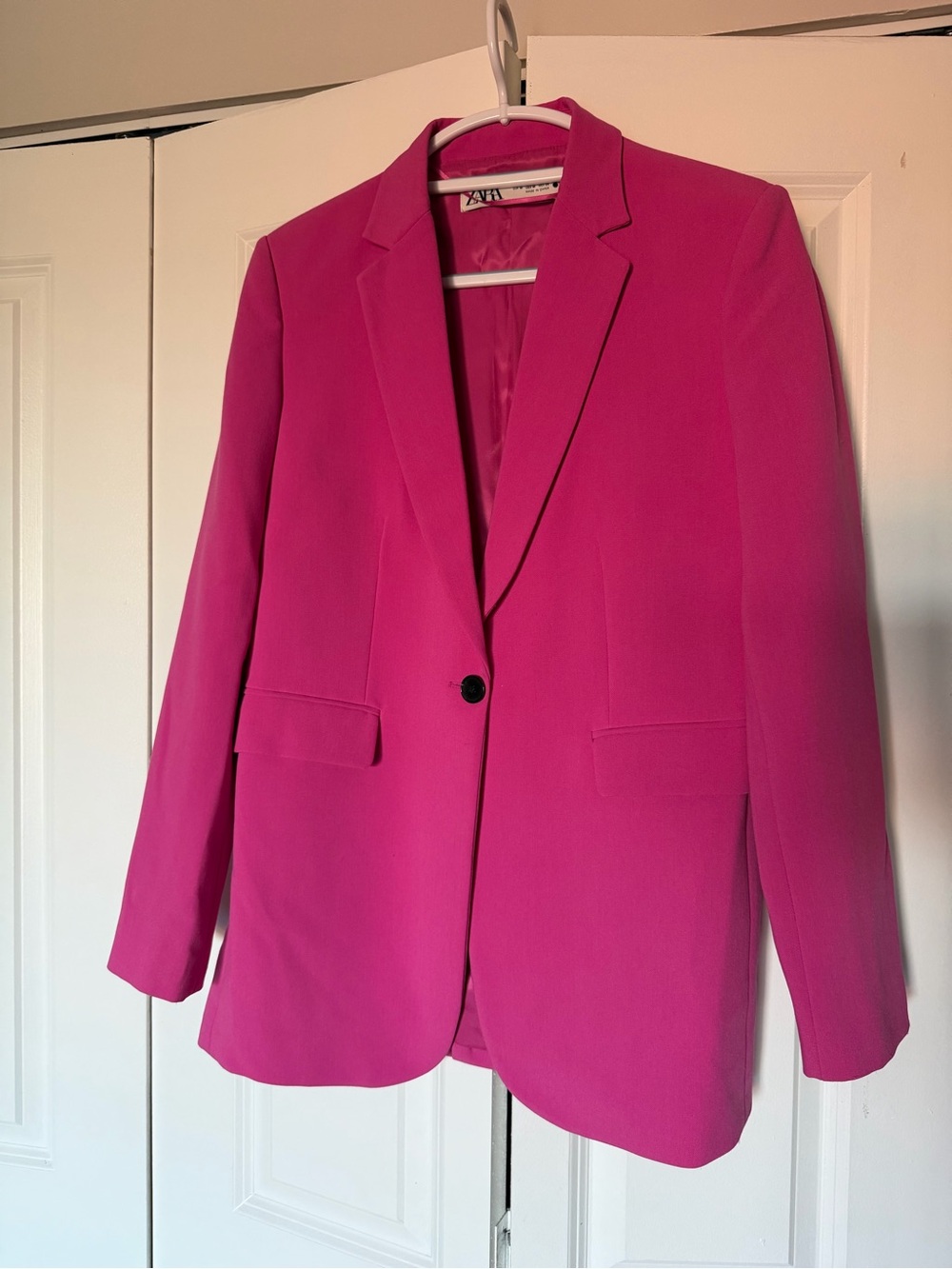 Zara Hot Pink Fuchsia Longline Blazer Jacket – Size M